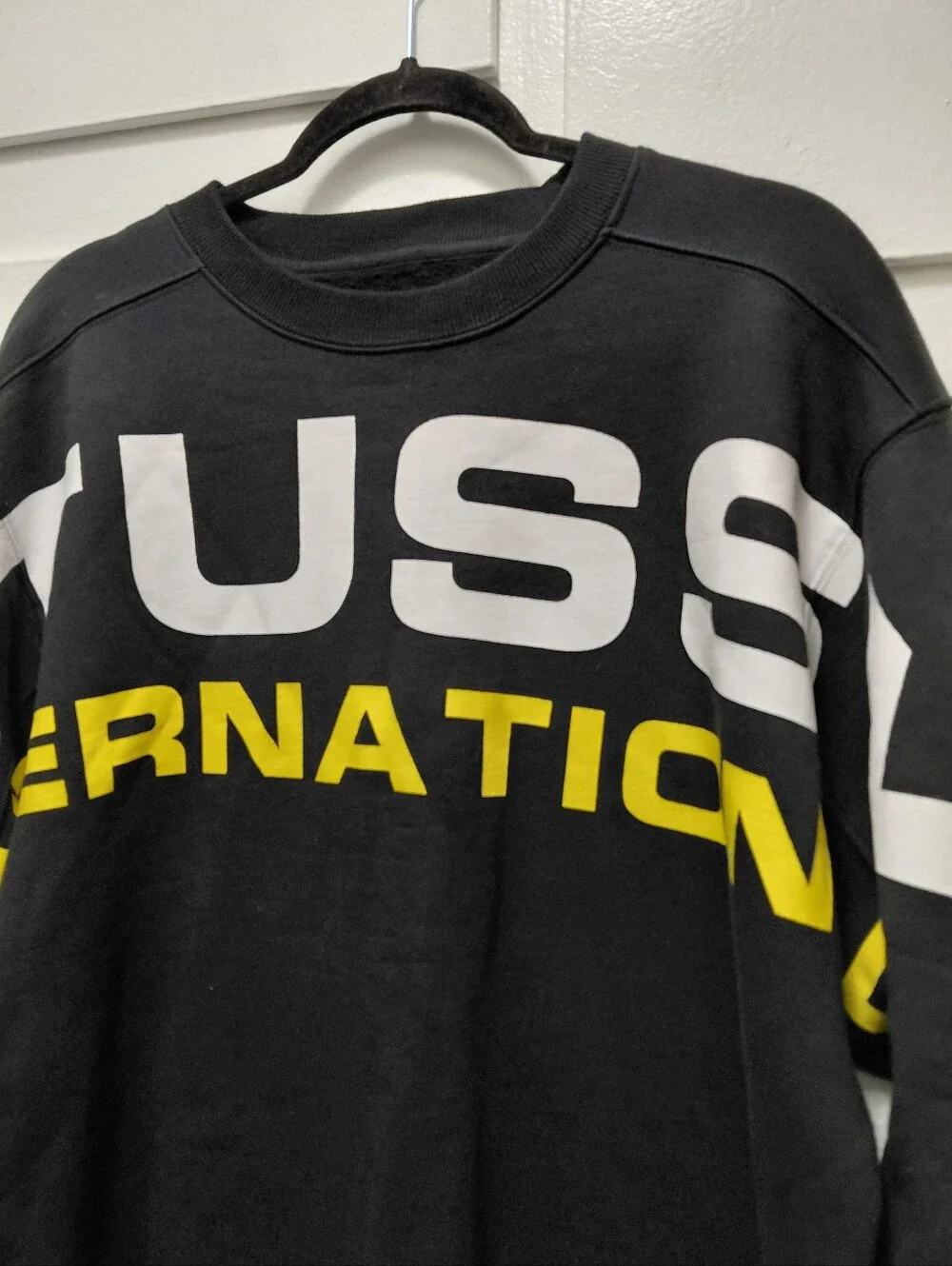 Stussy Black Crewneck Sweatshirt with White Logo Tag